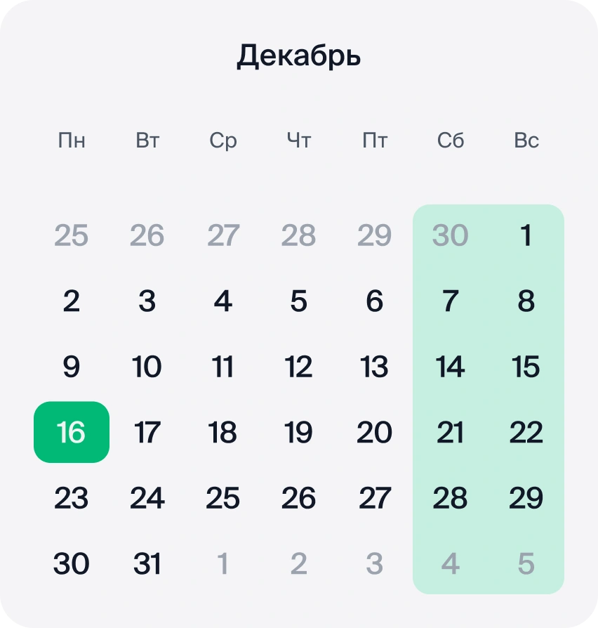 Календарь декабря 2024 года с указанием выходных и праздников в Казахстане